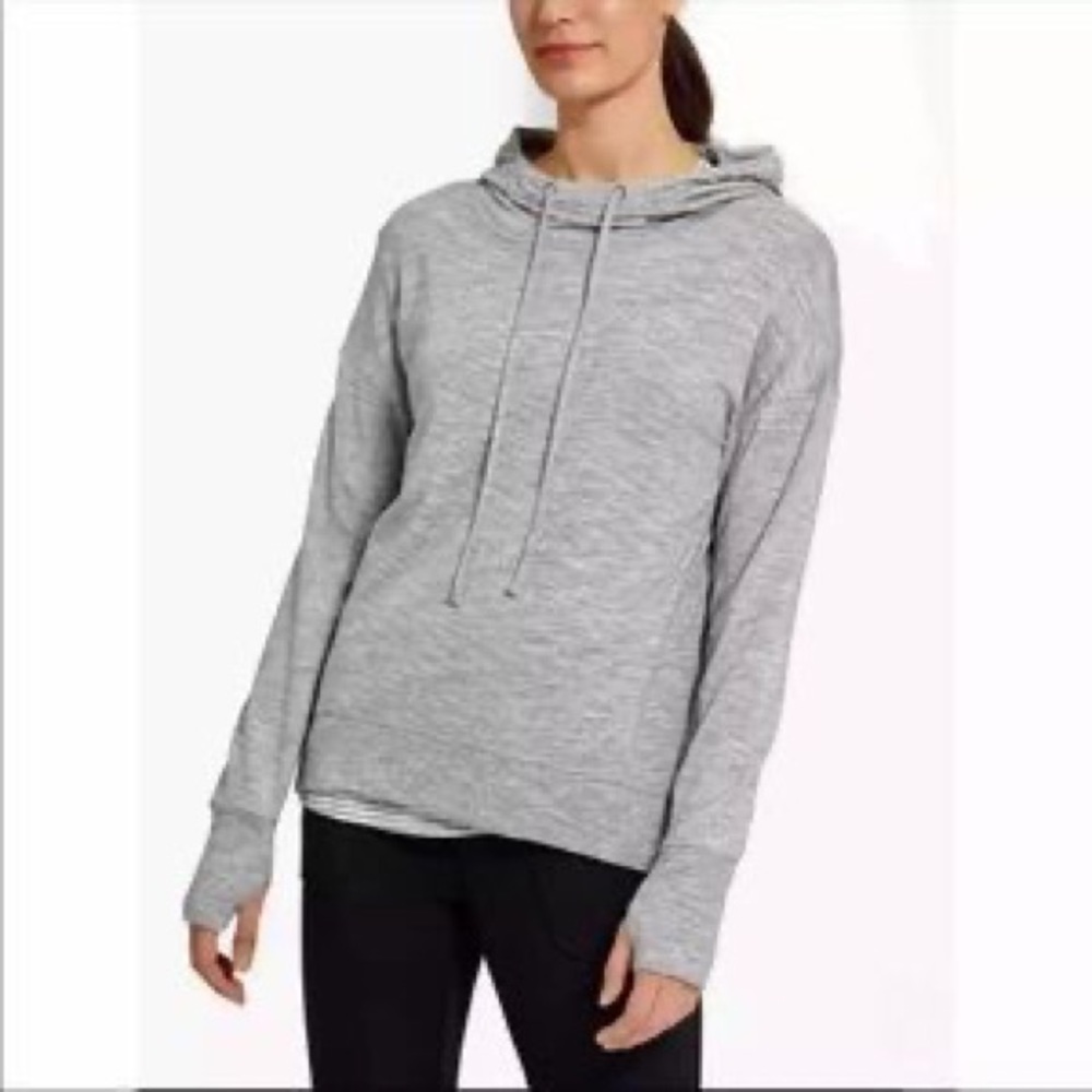 Athleta Heather Gray Studio Rib Soft Pullover Hoodie